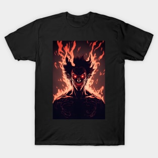 Anime Dark Demon with Fire Hair Angry T-Shirt